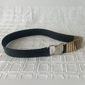 Chicos Vintage Black Genuine Leather Metal Interlocking Gold Silver Buckle M L
